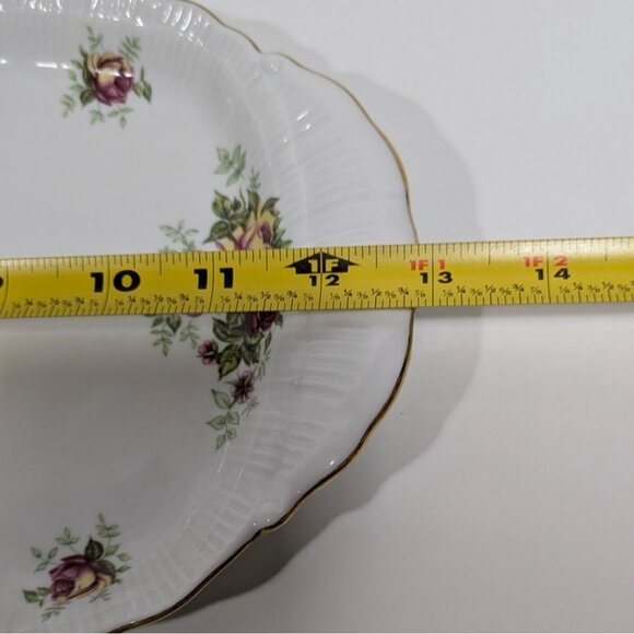 Crystal Clear Fine Porcelain Oval Platter With Rose Design & Gold Trim - Picture 3 of 12